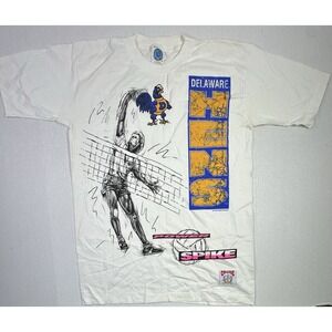 Vintage 90s Delaware Blue Hens Volleyball T-Shirt L White College NCAA Graphic